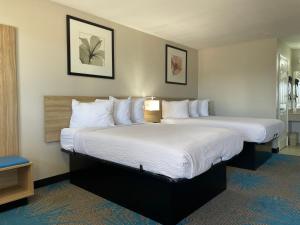 a hotel room with a large bed with white pillows at Days Inn by Wyndham Temple in Temple