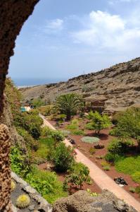 uitzicht op een tuin met bomen en planten bij Castillo Lanzarote Villa 1 - Sleep in a Volcanic Cave in Tías