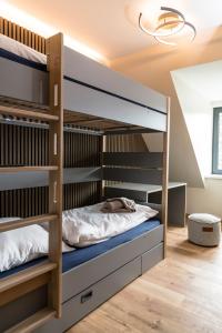 a bunk bed room with bunk beds in a house at Wellness House Auszeit in Timmendorfer Strand