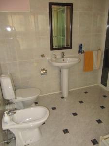 a bathroom with a toilet and a sink at Apartamentai Lampėdžiuose in Kaunas