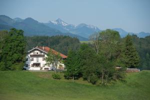 a house on a hill with mountains in the background at Ferienhaus Geißler Oslo in Molberting