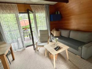 Apartmány pod Rališkou في هورني بيسافا: غرفة معيشة مع أريكة وطاولة