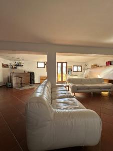 ein Wohnzimmer mit einem Sofa und einem Bett in der Unterkunft Villa Camaiani in Chiassa Superiore