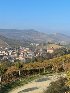una ciudad en una colina con un camino de tierra en Cascina Boschetti, en Barolo