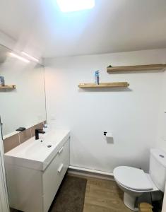 ein weißes Bad mit einem WC und einem Waschbecken in der Unterkunft Moderne et charmant T2 in Villiers-le-Bel