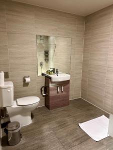 a bathroom with a toilet and a sink at Monument Serviced Apartments in London