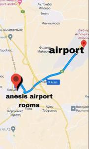 een kaart van de Angeles Airport kamers bij Anesis Airport rooms 102 in Koropíon