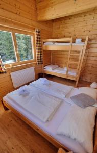 a room with two bunk beds in a cabin at Pension Bischof Lachtal in Lachtal