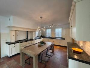 a large kitchen with a wooden table in it at Vakantiehuis Aldubo in Den Burg