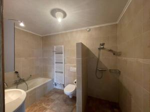 a bathroom with a toilet and a tub and a sink at Vakantiehuis Aldubo in Den Burg +11 photos