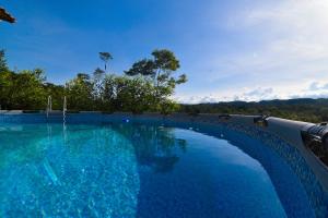 a large swimming pool with blue water and trees at casa mirador honduras in Puerto Triunfo