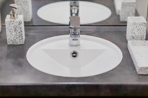a bathroom sink with two white sinks at Studio Doux et Cosy Paris in Gentilly