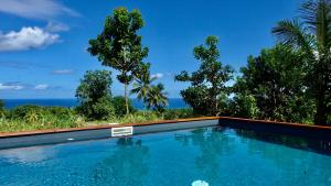 a swimming pool with a view of the ocean at Kaya Lodge in Basse-Pointe