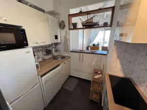 Kuchyňa alebo kuchynka v ubytovaní T2 cabine avec terrasse, parking et animaux acceptés à 100m de la plage - FR-1-702-38