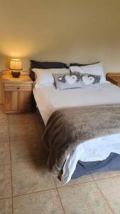 1 dormitorio con 1 cama y 1 lámpara en una mesa en Kudu Haven, en Middelburg