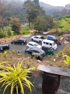 un grupo de autos estacionados en un estacionamiento en Ohiya Jungle resort, en Ohiya