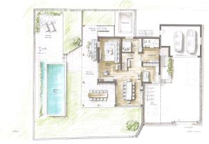 a drawing of a house with a floor plan at Ferienanlage Central in Flachau