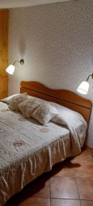 a bedroom with a bed with two lights on it at Baita Tre Querce in Viggiano