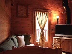 a living room with a couch and a television at Chalet Saint-François-Longchamp, 7 pièces, 12 personnes - FR-1-635-112 in Saint-François-Longchamp