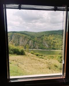 a view of a lake from a window at Apartments Stari Jasen Uvac in Družiniće