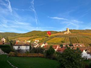 KatzenthalにあるSur la Route des Vins- très proche Colmarの村上空を飛ぶ赤気球