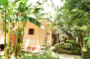 une petite maison dans un jardin avec des plantes dans l'établissement Sayfi Guesthouse, à Douchanbé