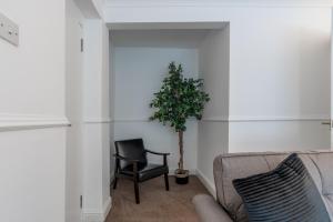 ein Wohnzimmer mit einem Stuhl und einer Pflanze in der Unterkunft The Wilton in Glasgow