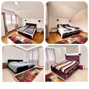 un collage de cuatro fotos de un dormitorio en Villa Max en Sarajevo