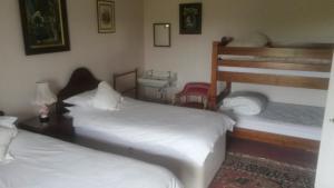 1 dormitorio con 2 camas y lavamanos. en The Old School House Mordington en Mordington