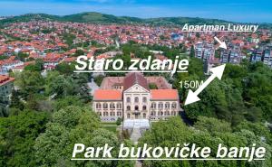 an aerial view of a large building in a city at Luxury Centar in Arandelovac