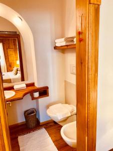 カステッロ・ディ・フィエンメにあるB&B Pichler Casaのバスルーム(トイレ、鏡付)
