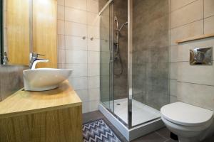 a bathroom with a sink and a toilet and a shower at Pod Reglami in Krościenko +23 photos