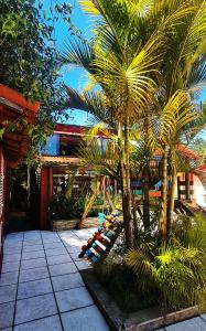 a group of palm trees in front of a building at Hotel Vila Nova in Teresópolis