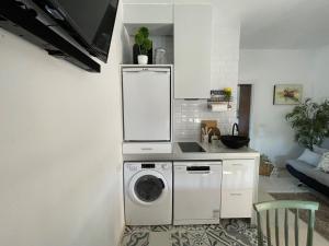 eine Küche mit einer Waschmaschine und einem Waschbecken in der Unterkunft Kruna in Muelas del Pan