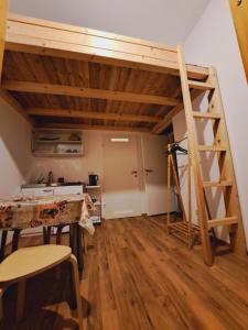 Cette chambre comprend une mezzanine et une cuisine. dans l'établissement Relax Rooms & Apartments Vienna Belvedere 10 minutes to downtown, à Vienne