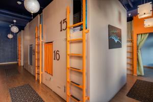 a row of bunk beds in a dorm room at The Bunkhouse in Minturn