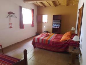 1 dormitorio con cama y ventana en Cabaña El Cardón,casita en el campo quebradeño en Humahuaca