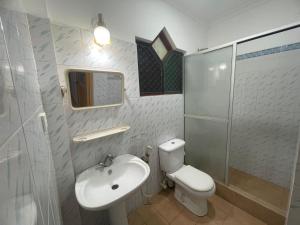 a bathroom with a toilet and a sink and a shower at Wonder Homestay in Negombo