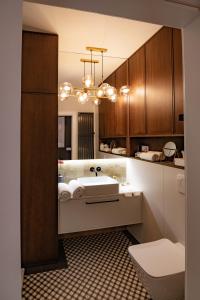 un bagno con lavandino e WC di Urso Apartament Premium a Przemyśl