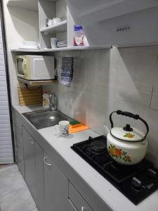 a kitchen with a pot on top of a stove at Valiko in Tbilisi City