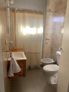 ein Bad mit einem WC, einer Dusche und einem Waschbecken in der Unterkunft Casa Aguaribay para 4 personas, cerca del centro, Merlo San Luis in Merlo