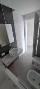 een badkamer met een wastafel, een spiegel en een toilet bij Monoambiente Plaza Mitre in Mar del Plata