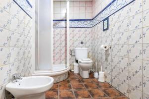 a bathroom with a toilet and a tub and a sink at Etxeordekoa Landarbide Apartamento con encanto en Plena Naturaleza by Egona in Aia +11 photos