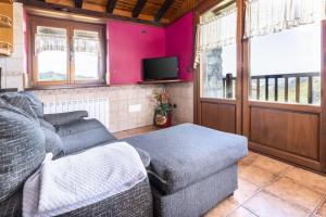 a living room with a couch and a tv at Etxeordekoa Landarbide Apartamento con encanto en Plena Naturaleza by Egona in Aia