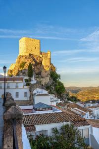 a castle on top of a hill with buildings at AROMA APARTAMENTO OLVERA in Olvera
