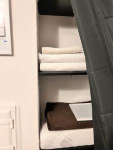 szafa z białymi ręcznikami na półce w obiekcie House in Village Jelić 