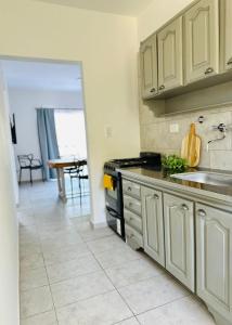 uma cozinha com um lavatório e um fogão forno superior em Cozy Bilbao-Departamento nuevo, ubicación perfecta em Navarro