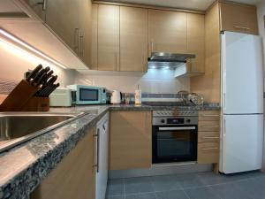 une cuisine avec un évier et un réfrigérateur dans l'établissement Casa del Sol, à Calp
