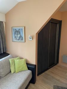 コパオニクにあるApartment Brvenik Plusのリビングルーム(壁に犬の絵が描かれています) +11枚の写真