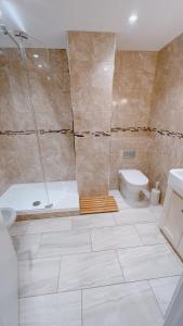 ein Bad mit einer Dusche und einem WC in der Unterkunft Luxury apartment in Bournemouth in Bournemouth